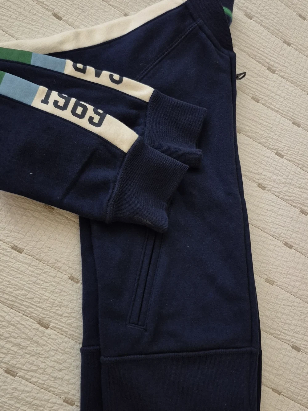 GAP Navy Jacket with Cream and Green Logo Stripe